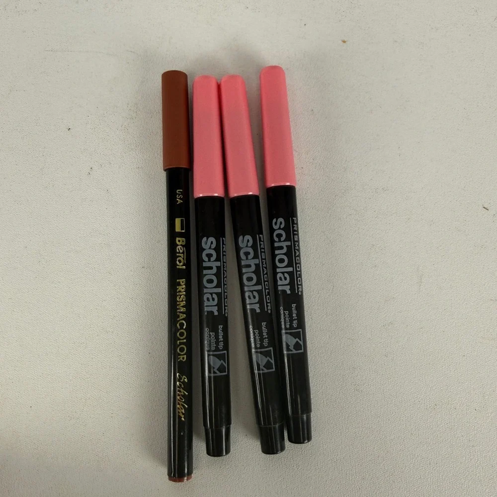 Prismacolor Scholar Markers Lot of 4 Pink and Brown Bullet Tip Art Pens